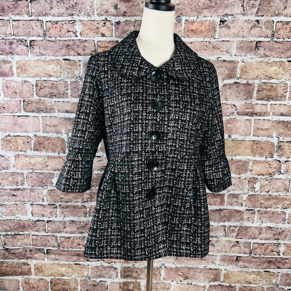 Multiples Women's PM Black Metallic Blazer Jacket NWT with Tweed Pattern